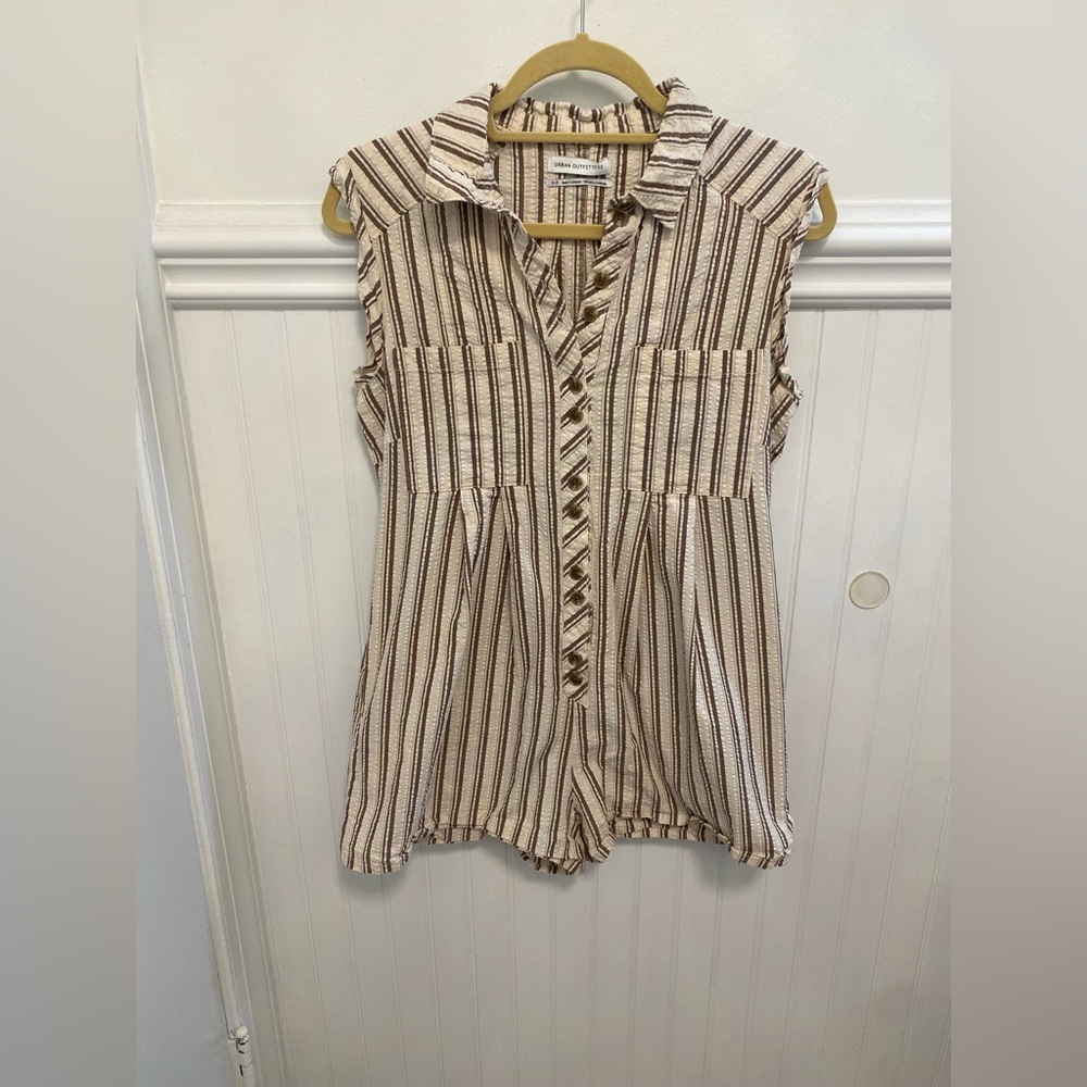 Urban Outfitters Beige and Brown Striped Romper